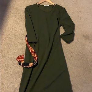 Zara green dress with waist tie L